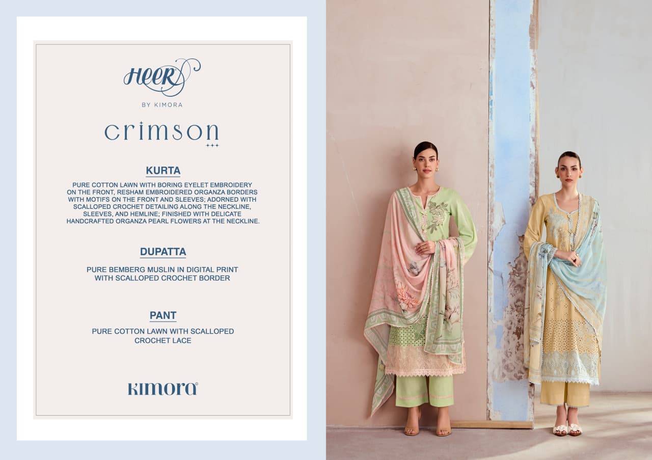 Crimson cotton vol-251 by Heer 0071 to 0076 series Beautiful Fancy Stylish Colourful casual Pure cotton lawn Dresses At Wholesale Price